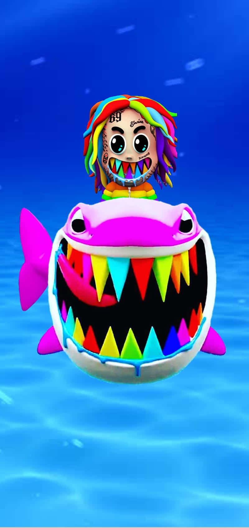 69 Rapper, rainbow colored mouth, pink shark, HD Phone Wallpaper