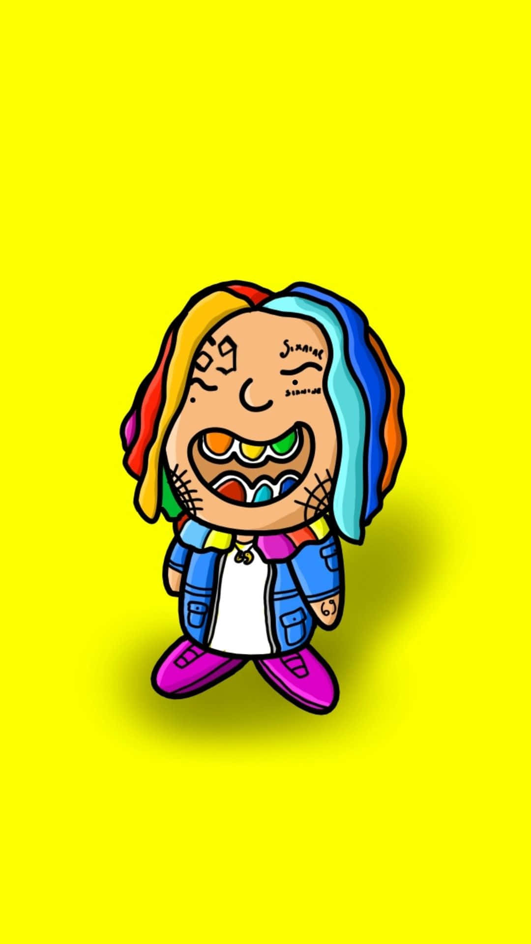 69 Rapper, charcoal grey suit, rainbow hair, Full HD Phone Wallpaper