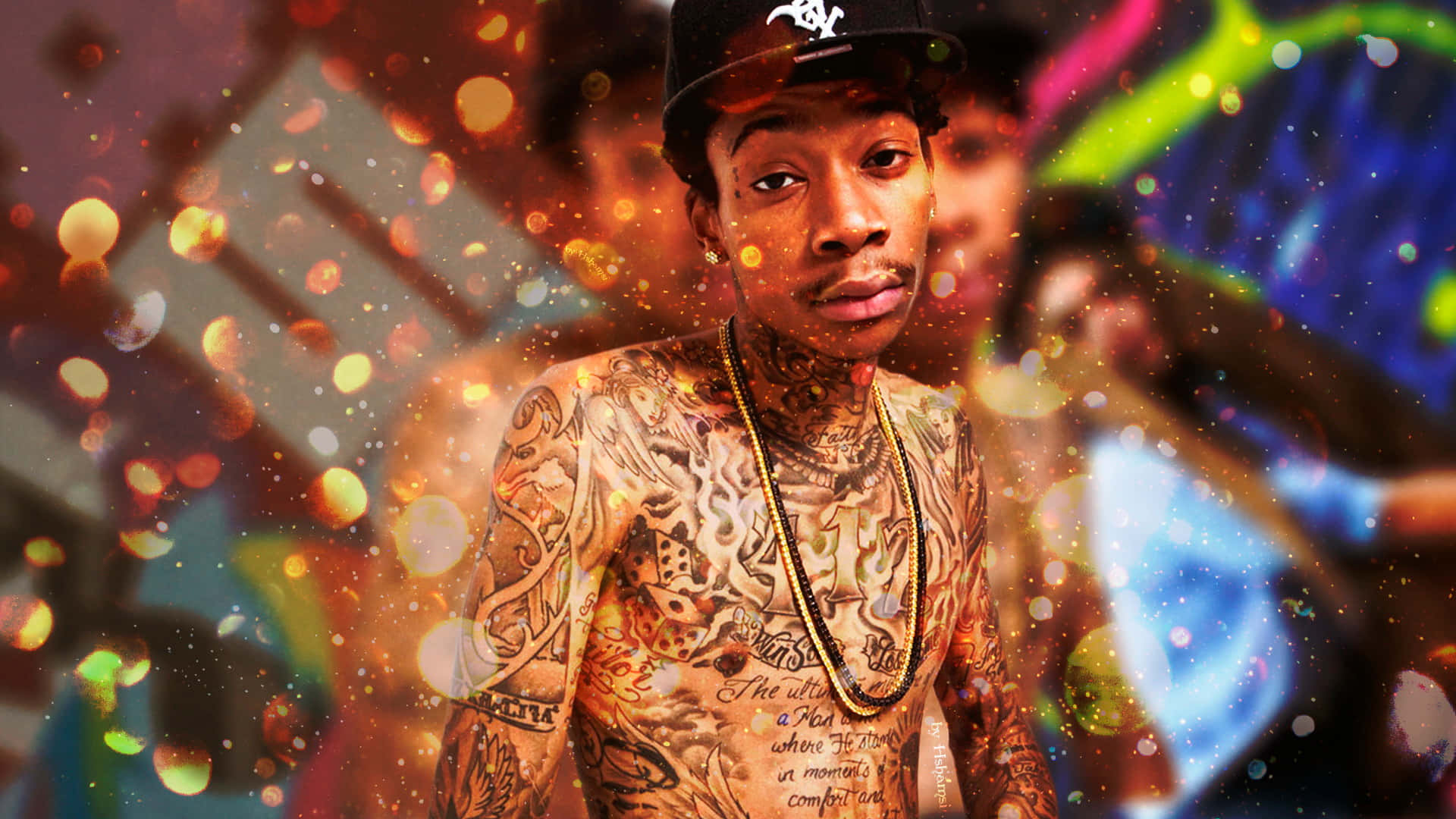 69 Rapper, black cap, vibrant bokeh background, Full HD Desktop Wallpaper