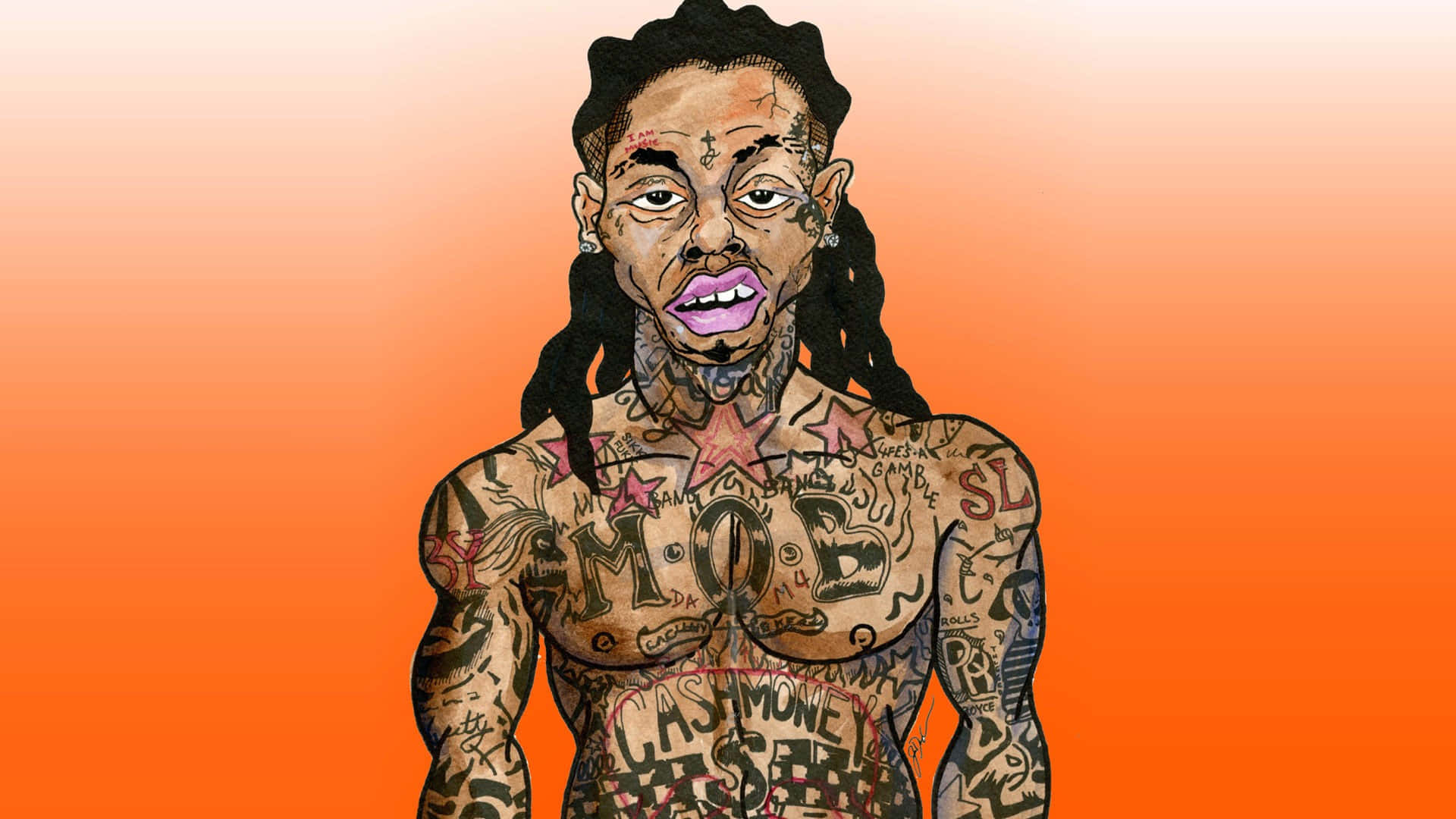 69 Rapper, tattooed man, braided hair, Full HD Desktop Wallpaper