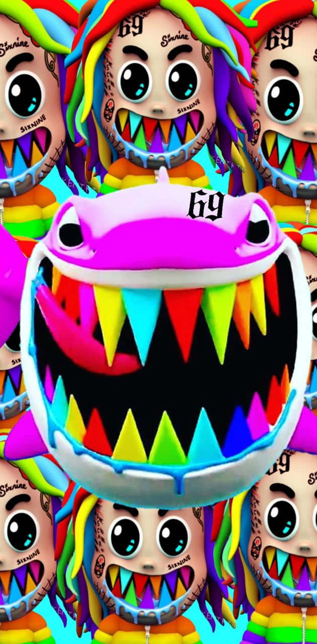 69 Rapper, pink shark, rainbow teeth, HD Phone Wallpaper