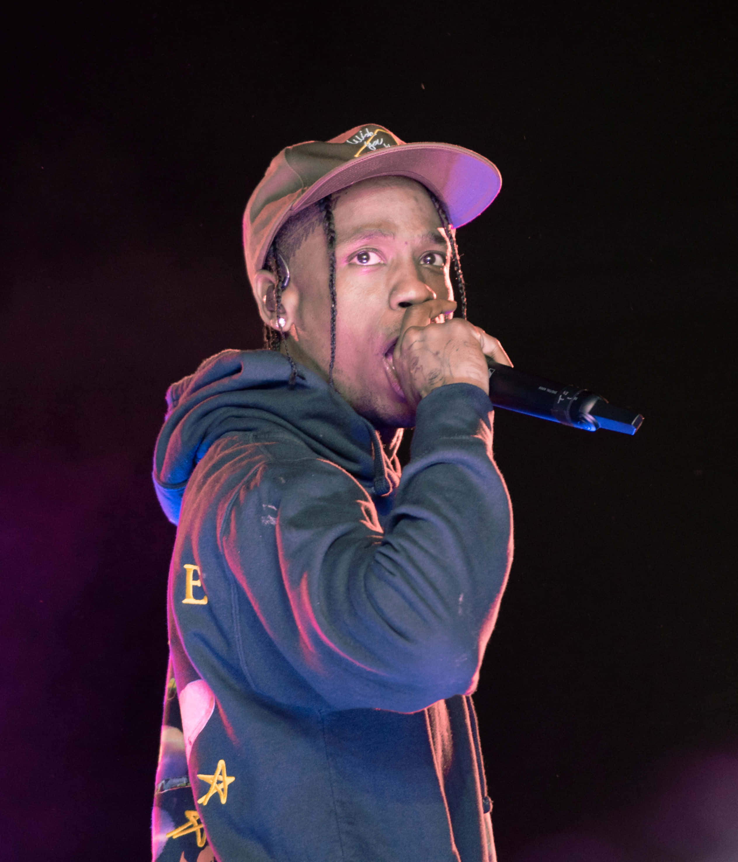 rapper, night concert, vibrant purple lights, 2K Phone Wallpaper
