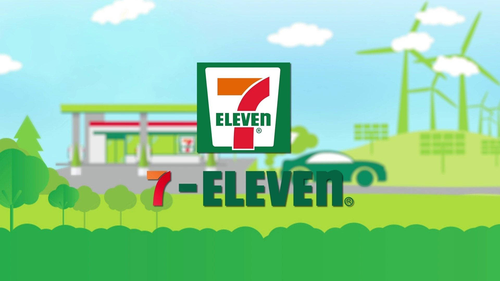 7-Eleven, wind turbines, solar panels, Full HD Desktop Wallpaper