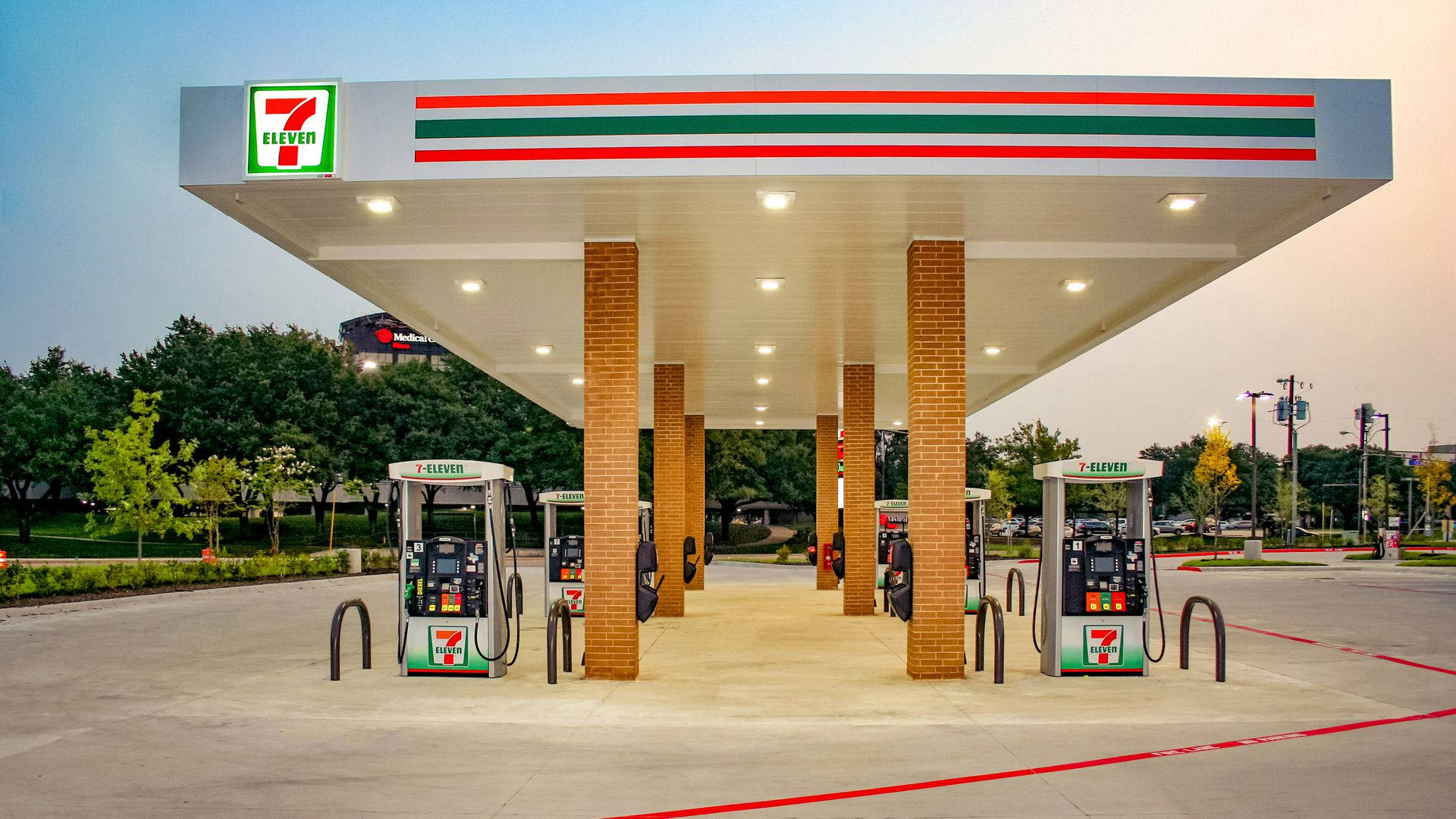 7 Eleven, red green and white branding, twilight sky, Full HD Desktop Wallpaper