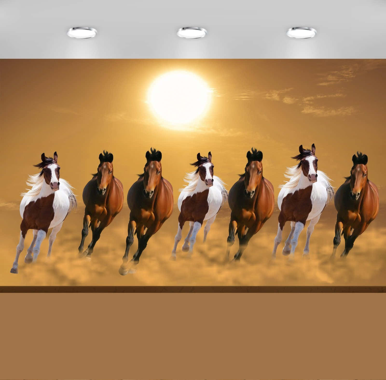 7 Horses, golden desert, blazing sun, HD Desktop Wallpaper