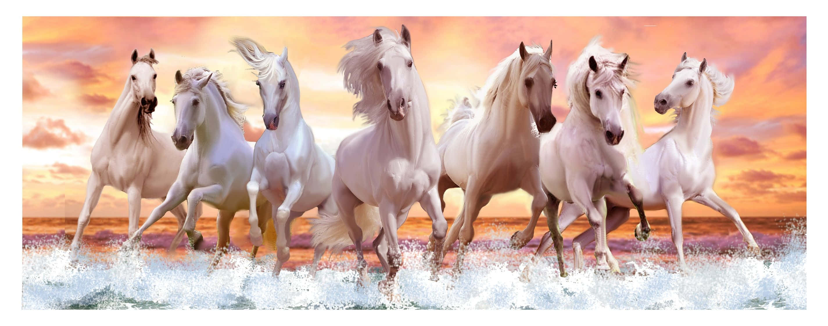 7 White Horses, sea shore, ocean waves, 2K Desktop Wallpaper