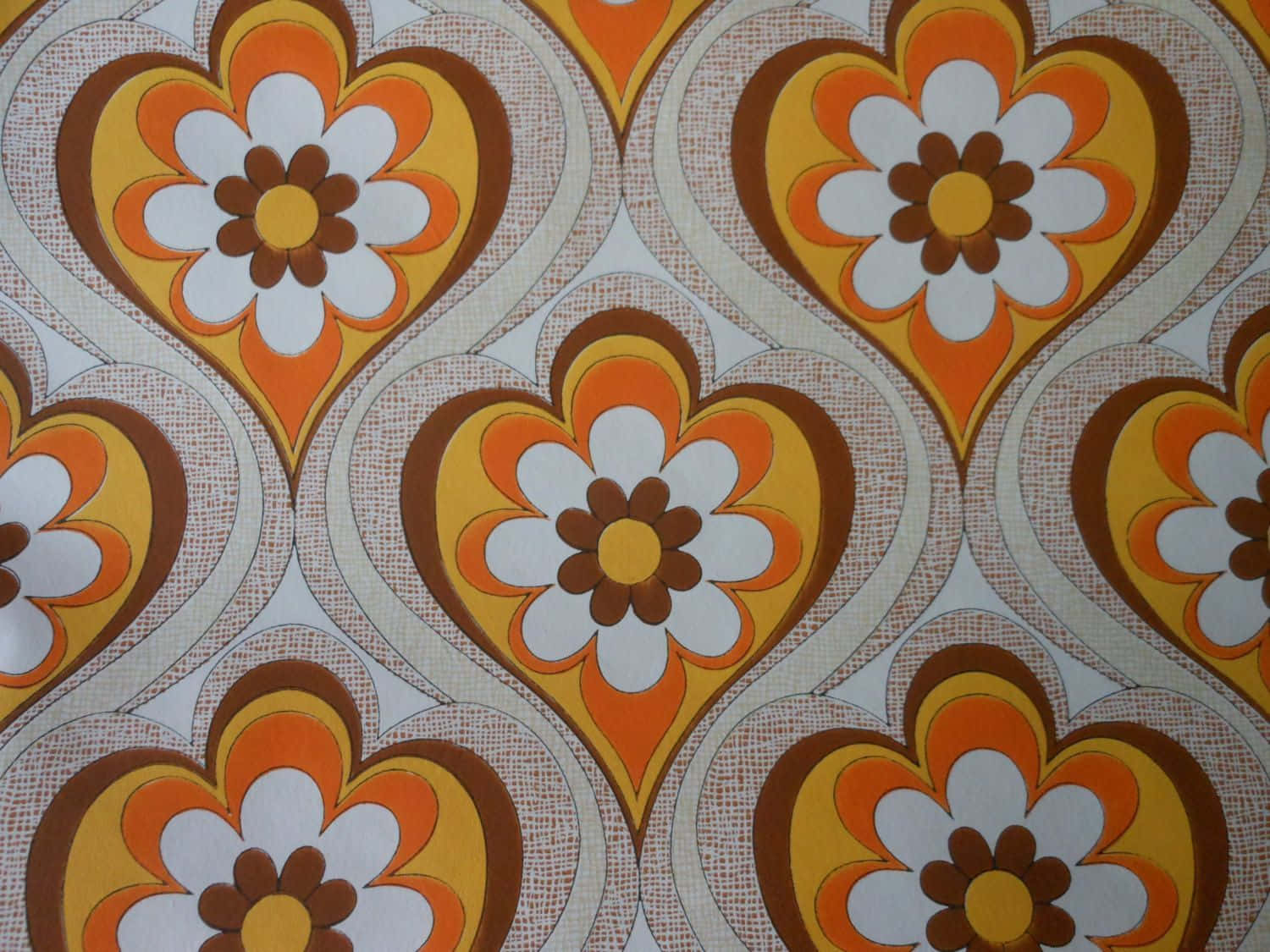 70s Aesthetic Desktop, heart-shaped floral motifs, orange brown, HD Desktop Wallpaper