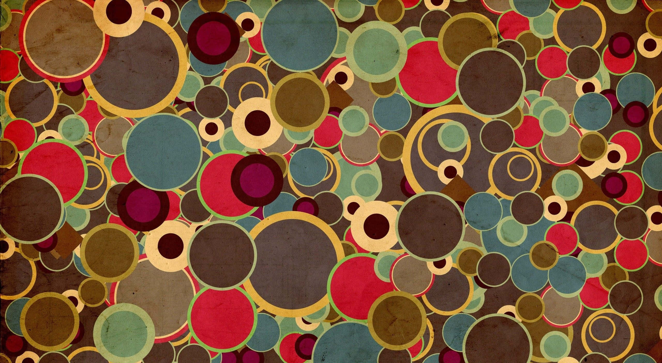 70s Aesthetic Desktop, psychedelic circle, red teal brown gold, 2K Desktop Wallpaper
