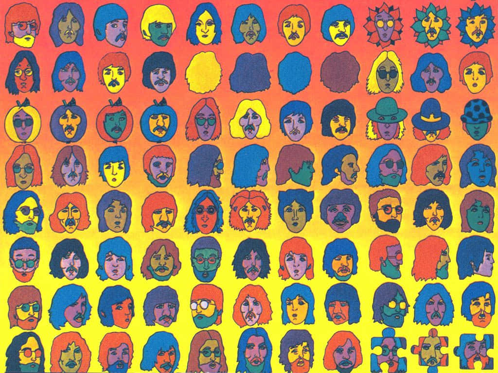 70s Aesthetic Desktop, psychedelic faces, pop art grid, SD Desktop Wallpaper