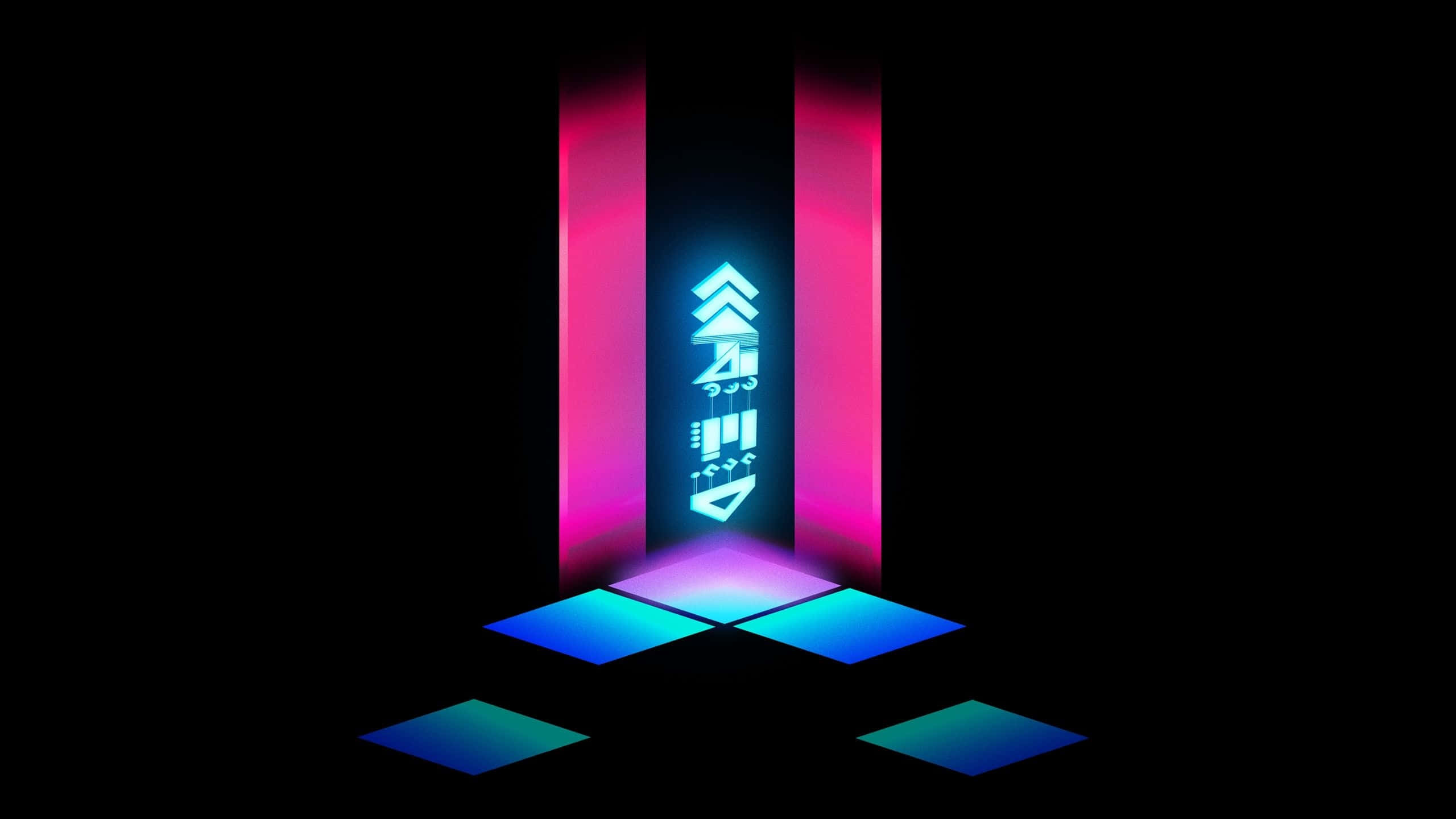 neon sign, geometric symbols, magenta pillars, 2K Desktop Wallpaper