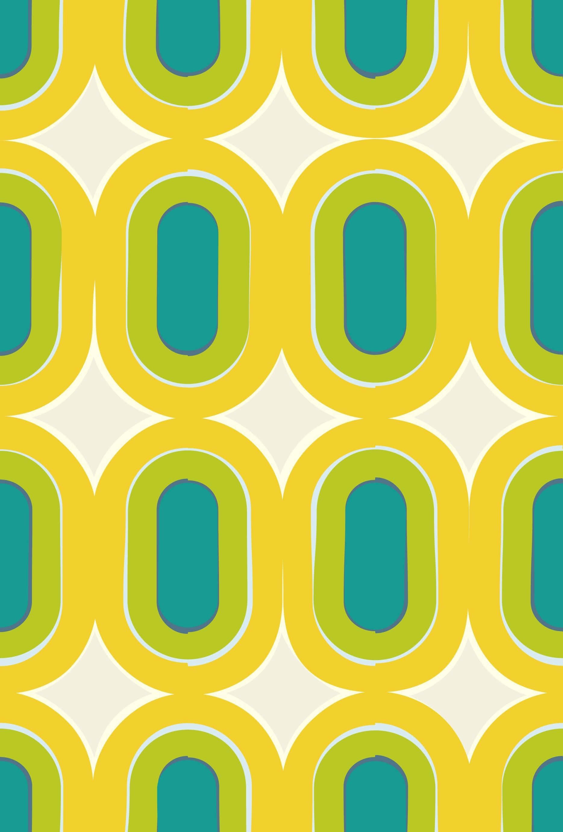 70s Aesthetic Desktop, vibrant retro pattern, overlapping yellow green and teal oval shapes, 2K Phone Wallpaper