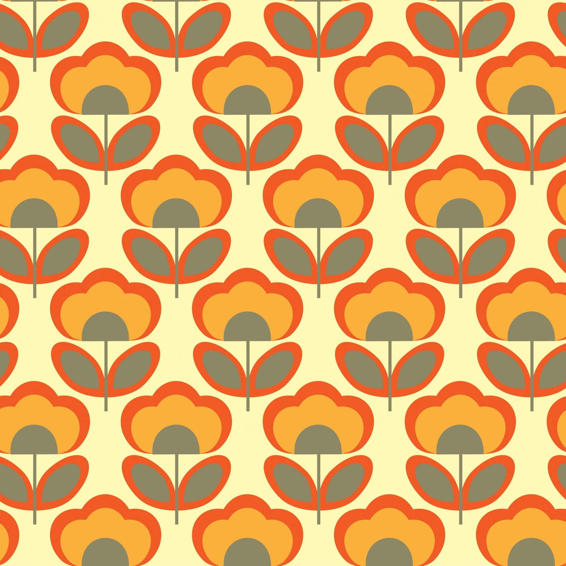 floral seamless pattern, 70s aesthetic desktop, orange, Full HD Desktop Wallpaper