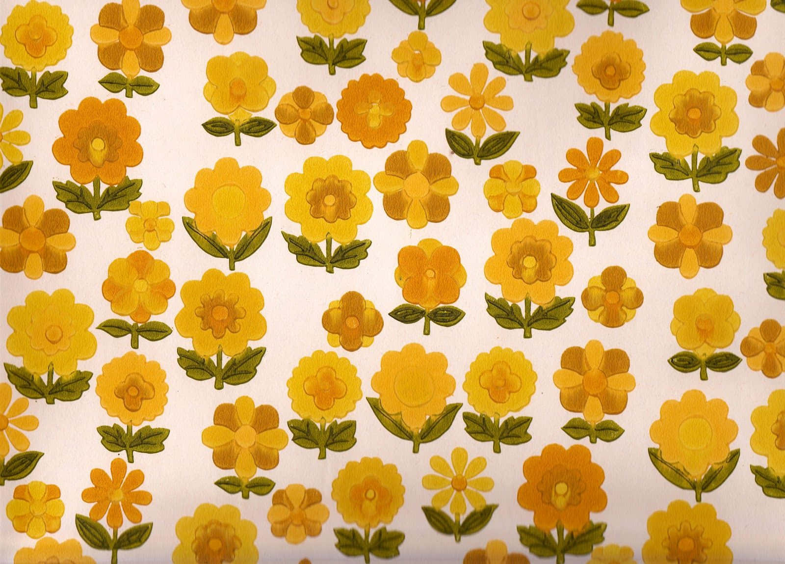 70s Aesthetic Desktop, Floral Retro Style, vibrant yellow flowers, HD Desktop Wallpaper