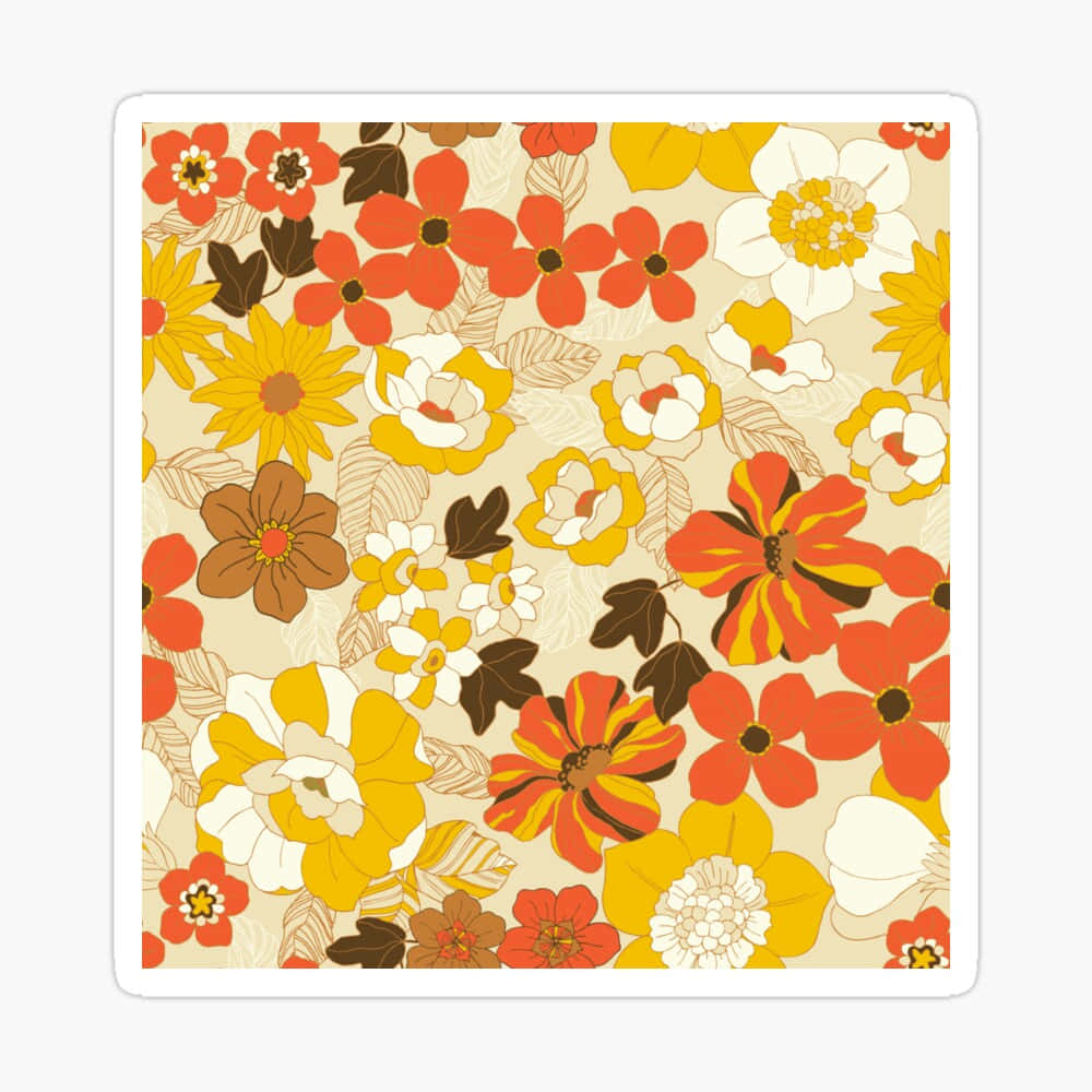 70s Floral, retro floral pattern, bold red yellow and brown blooms, SD Desktop Wallpaper