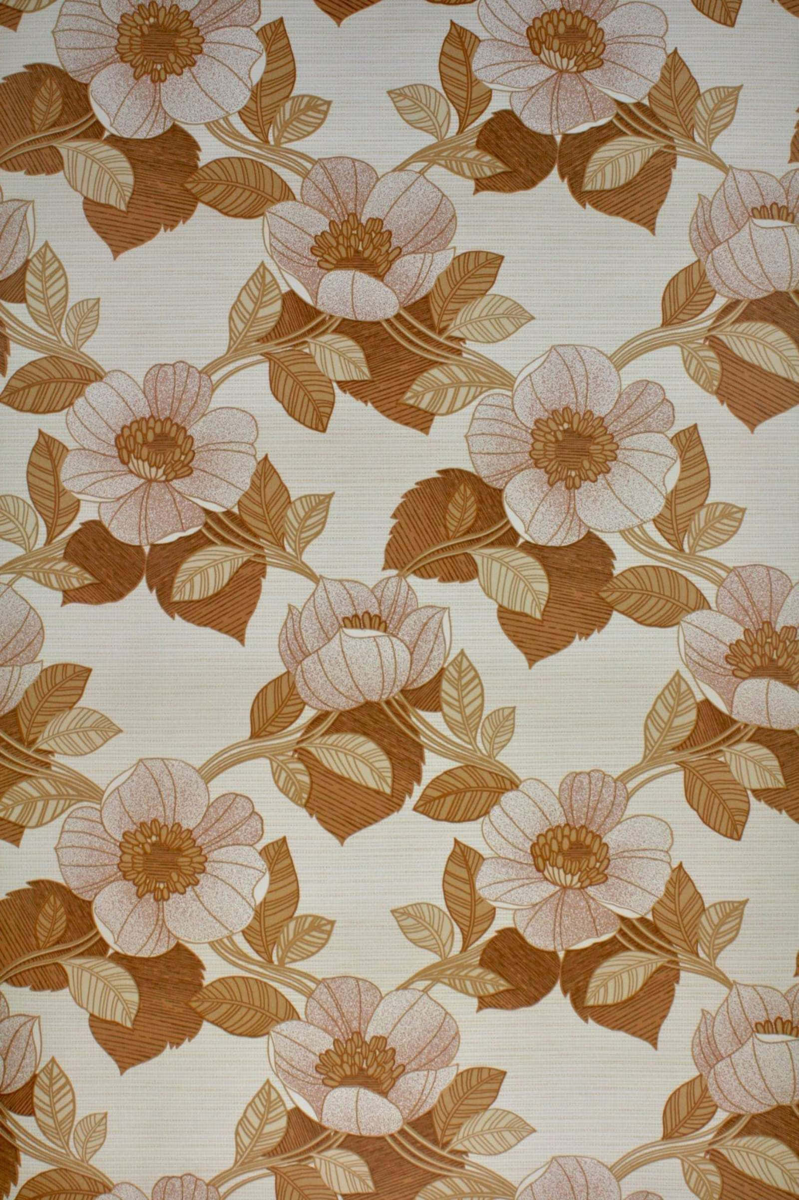 70s Floral, creamy brown blossoms, textured off-white background, Full HD Phone Wallpaper