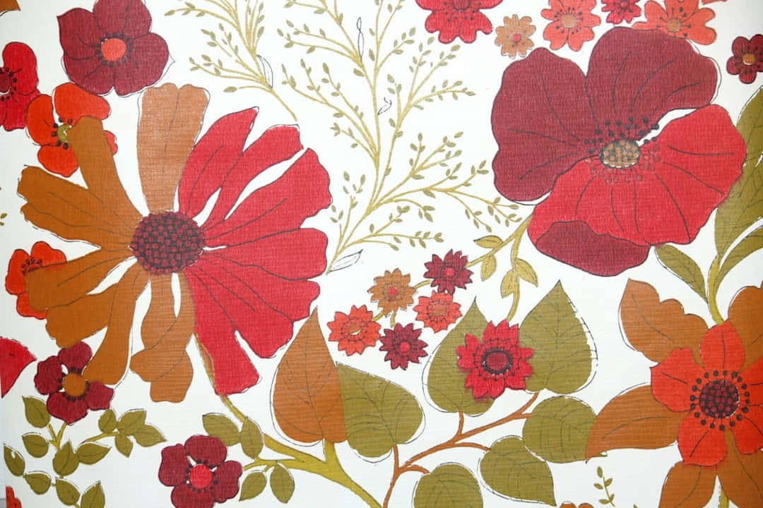 70s Floral, Retro Red, floral pattern, SD Desktop Wallpaper