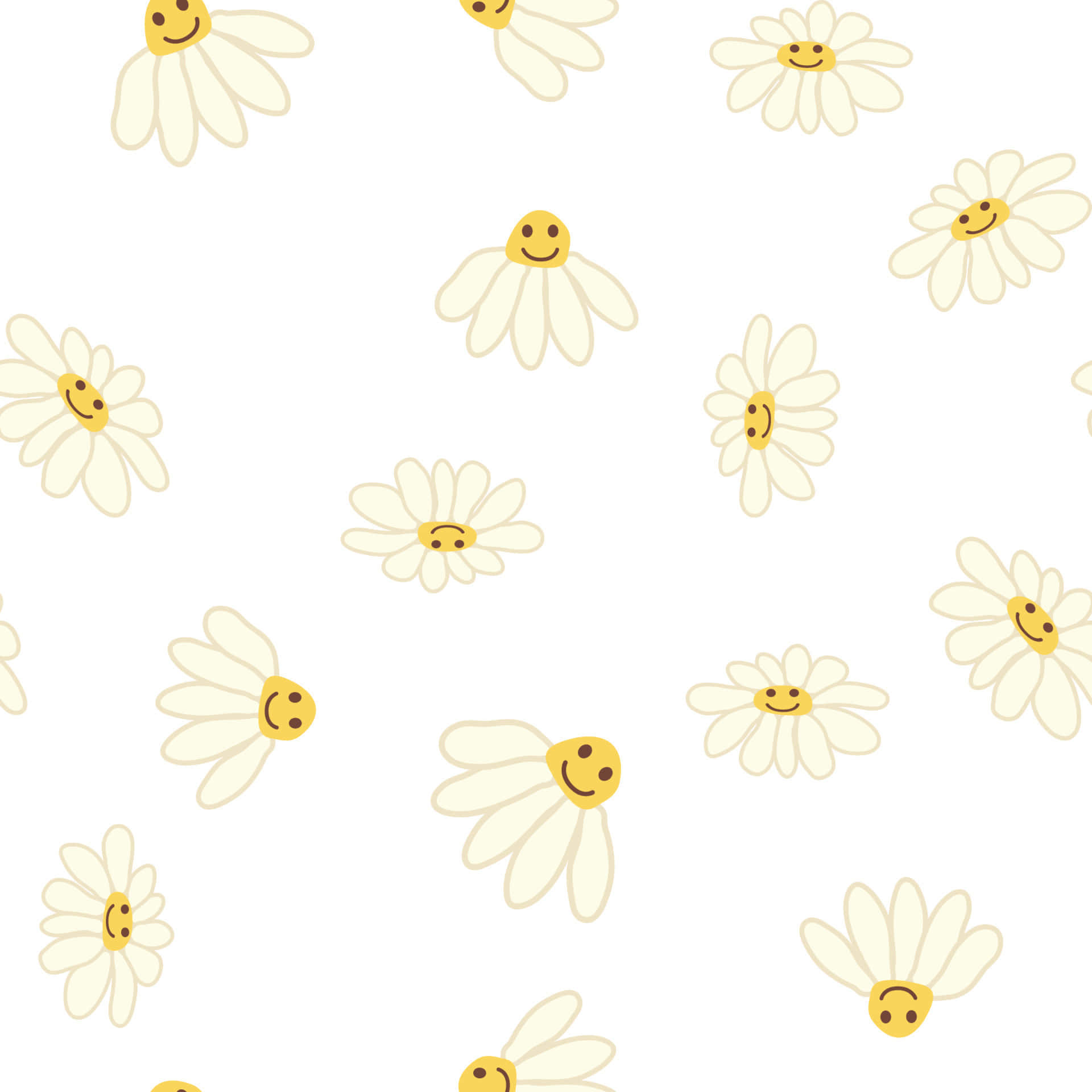 70s Floral, white background, yellow daisies, Full HD Desktop Wallpaper