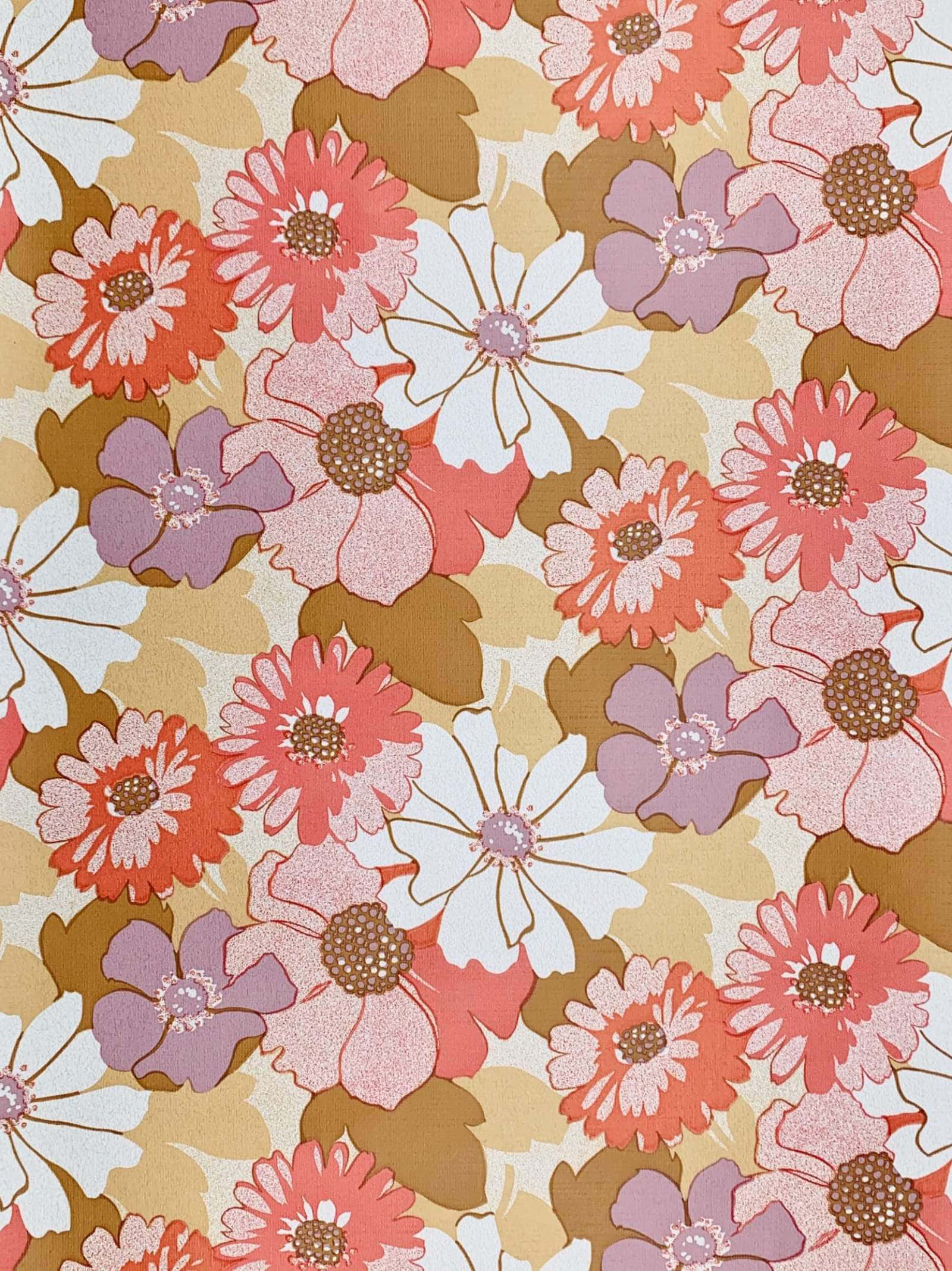 70s Floral, Pastel Pink, beige background, Full HD Phone Wallpaper
