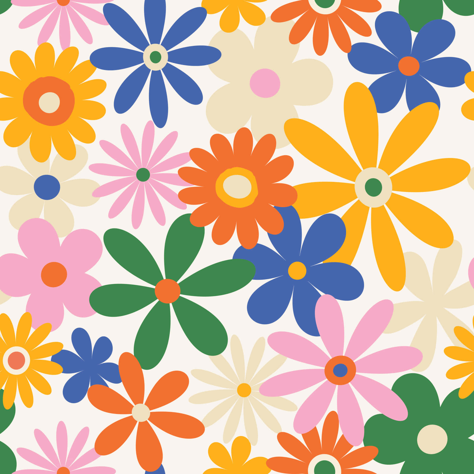 70s Floral, Vibrant Pink, 70's Floral Pattern, Full HD Desktop Wallpaper
