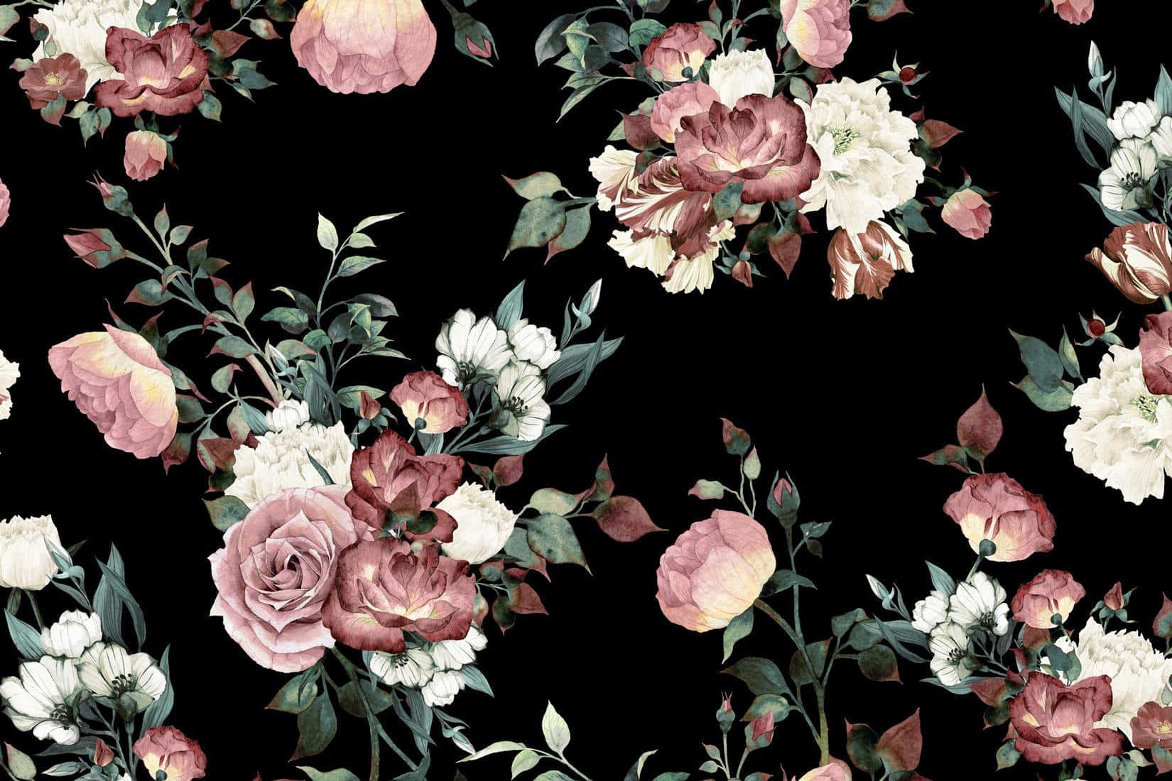 vintage flower, pink and white roses, green leaves, HD Desktop Wallpaper