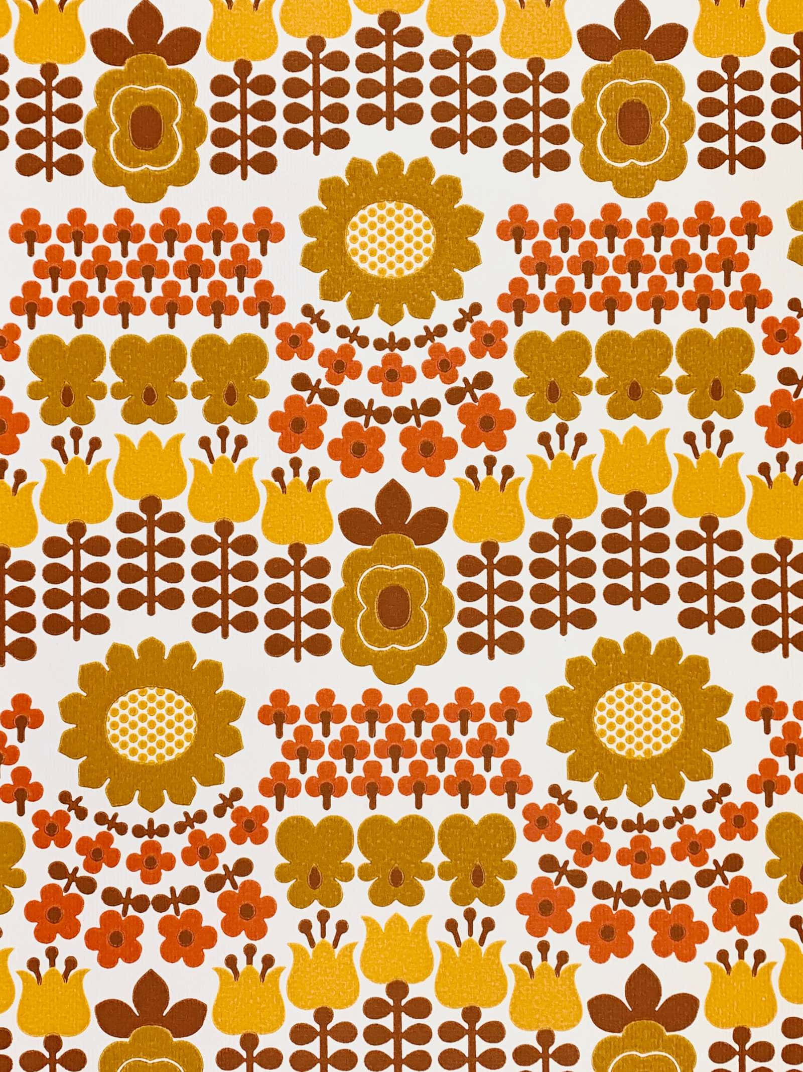 70s floral, mustard yellow, orange, Full HD Phone Wallpaper