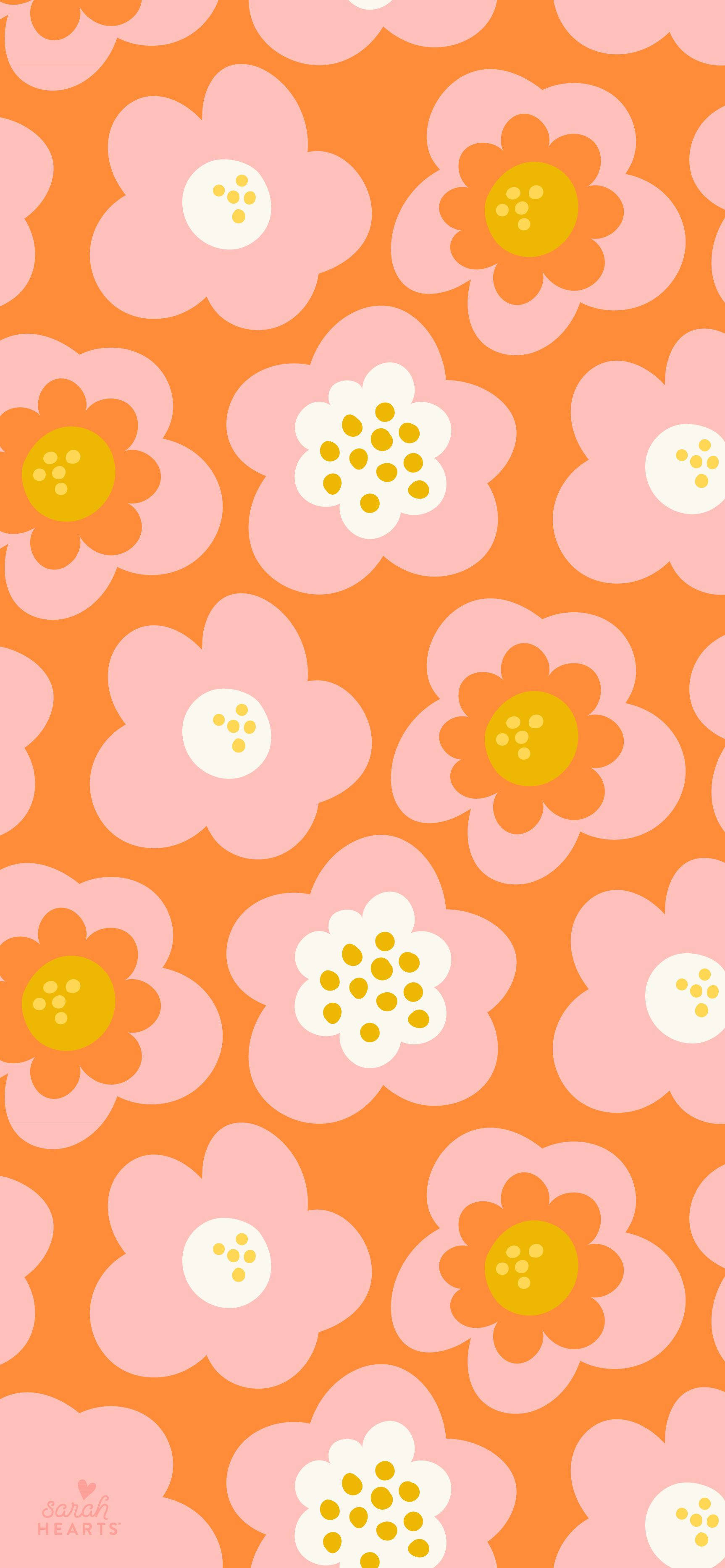orange floral, pink and orange blossoms, warm orange background, 2K Phone Wallpaper