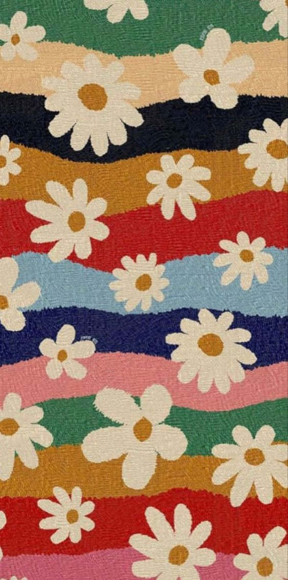 70s hippie, white daisies, rainbow bands, SD Phone Wallpaper