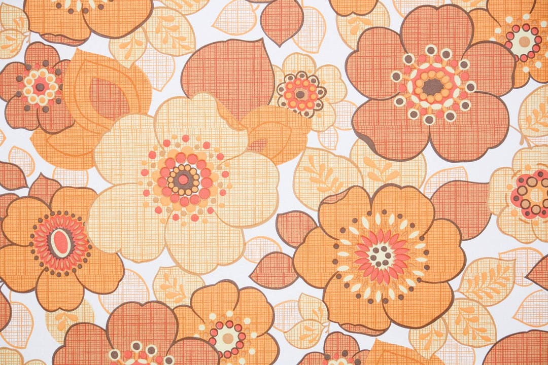 vintage 70s, beige-colored flowers, orange peach, SD Desktop Wallpaper