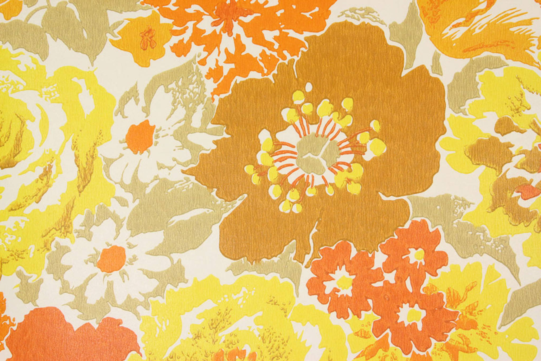 70s, pastel flowers, orange yellow, Full HD Desktop Wallpaper