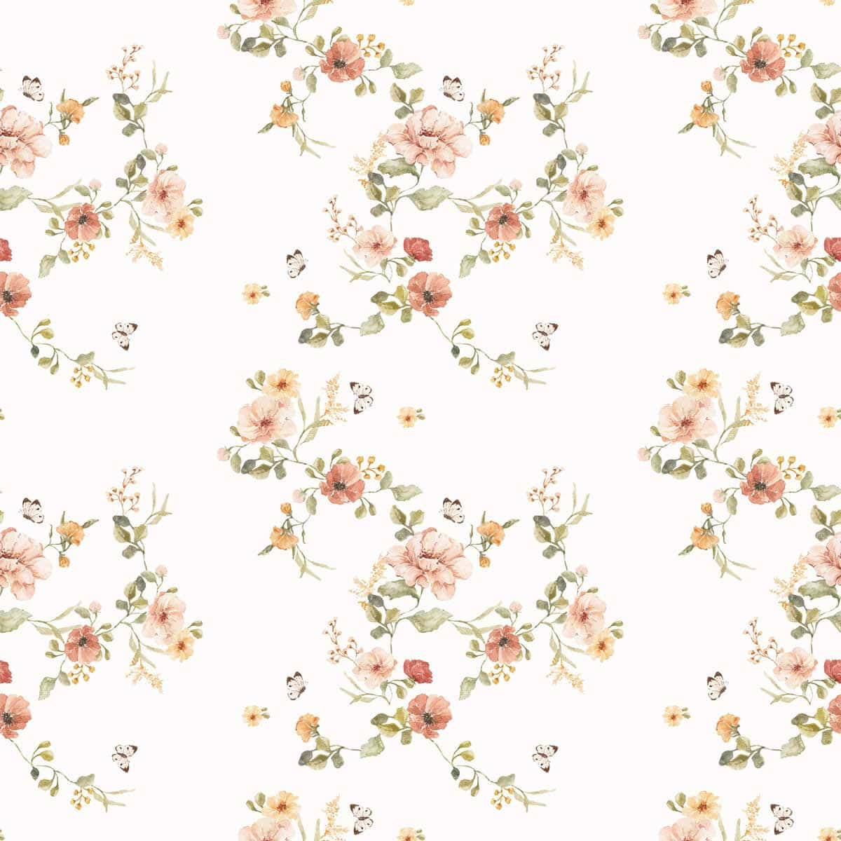 vintage flower, watercolor floral pattern, pink peach and orange blossoms, SD Desktop Wallpaper