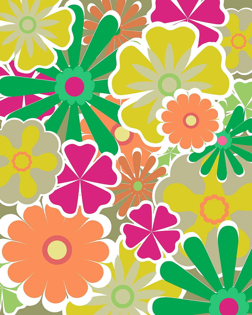 70s floral, Neon, bold colors, SD Phone Wallpaper