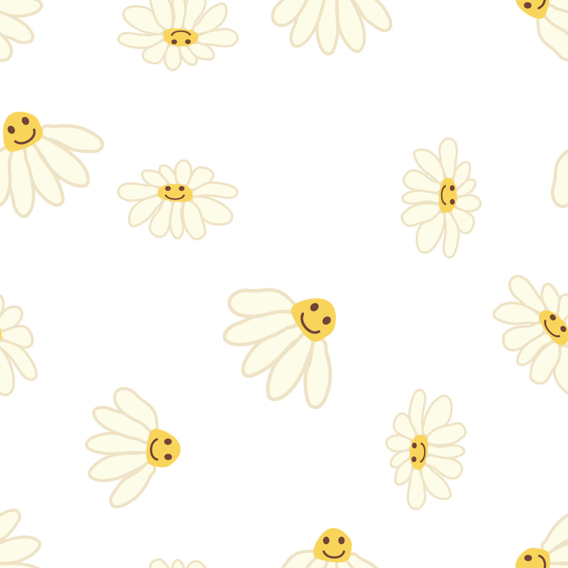 70s floral, smiling daisies, yellow centers, Full HD Desktop Wallpaper