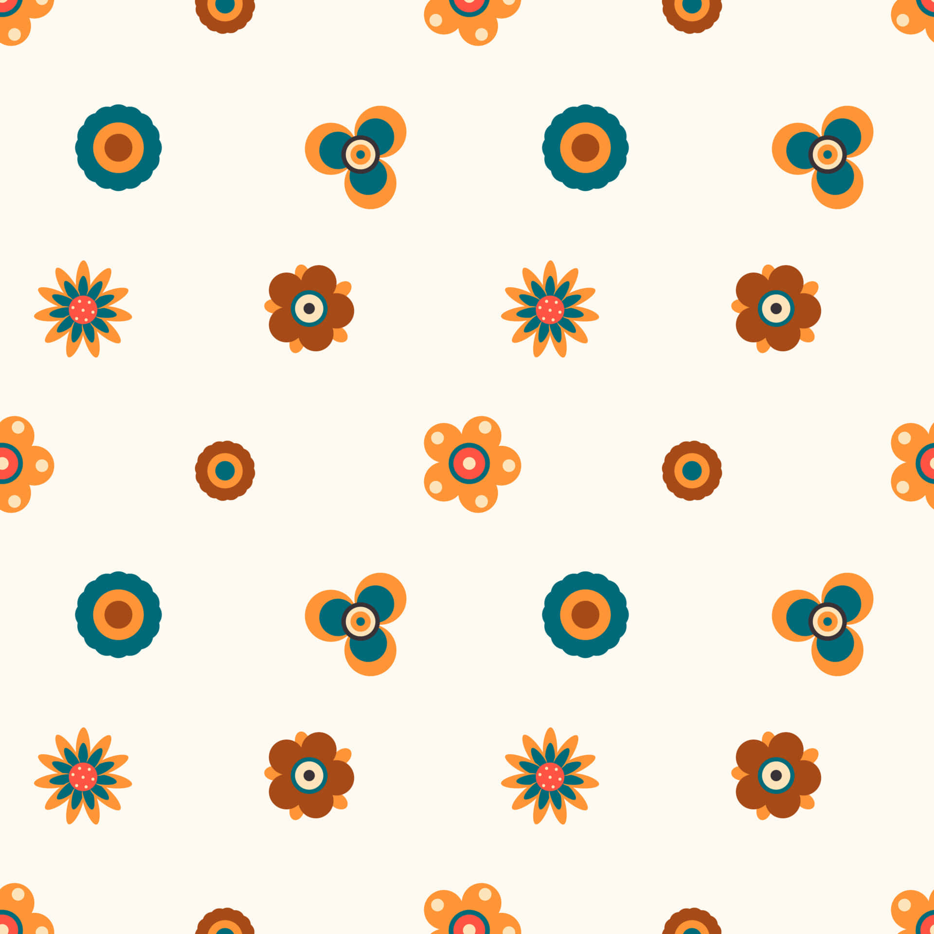 70s floral, geometric pattern, orange brown, Full HD Desktop Wallpaper