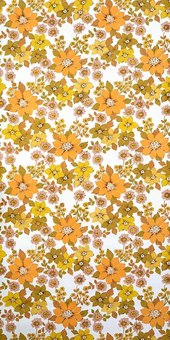 70s floral, vintage style, orange yellow, SD Phone Wallpaper