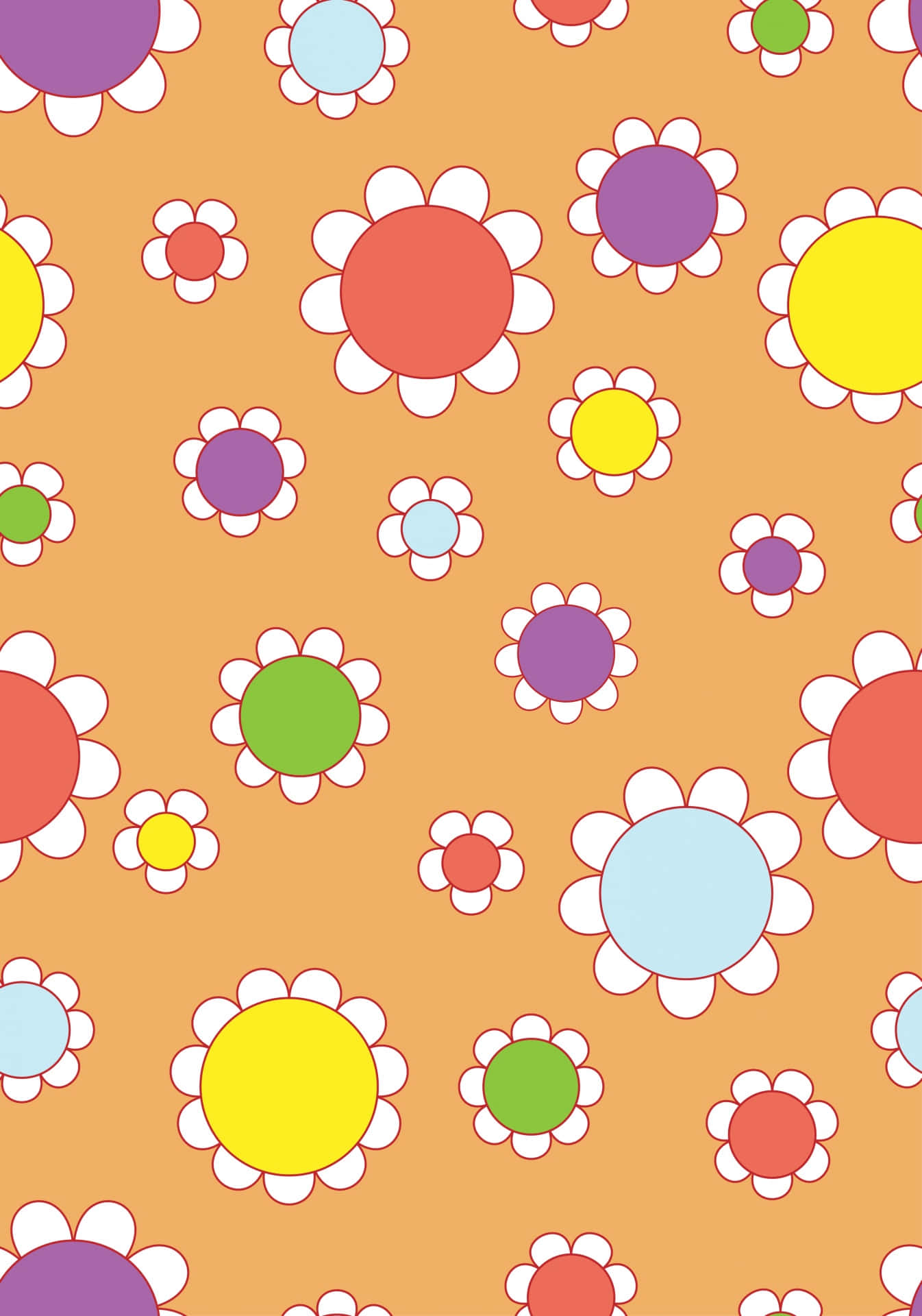 retro floral pattern, daisies, red, Full HD Phone Wallpaper
