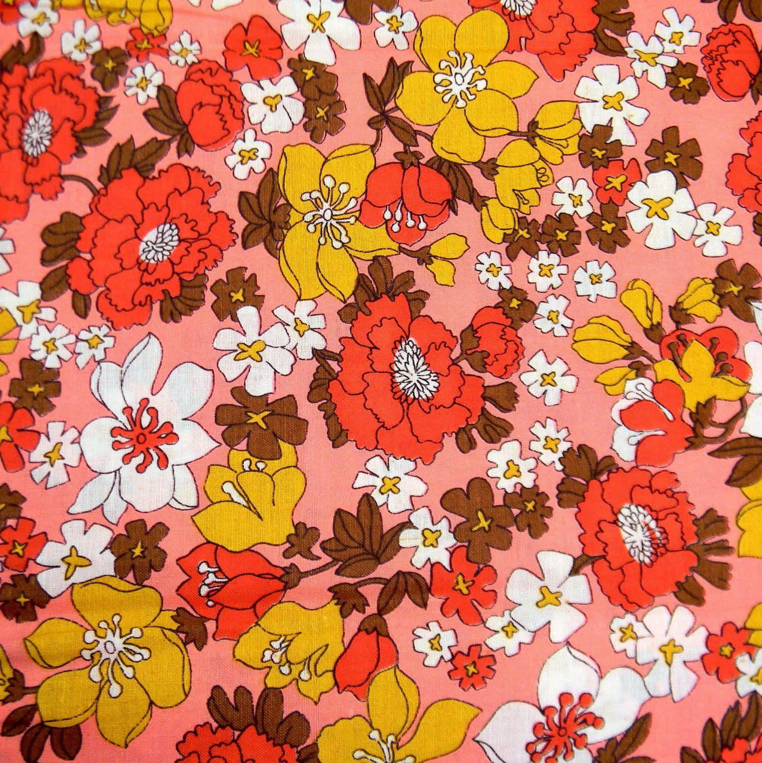 vintage floral fabric pattern70s, retro floral pattern, bold red yellow and white blooms, HD Phone Wallpaper