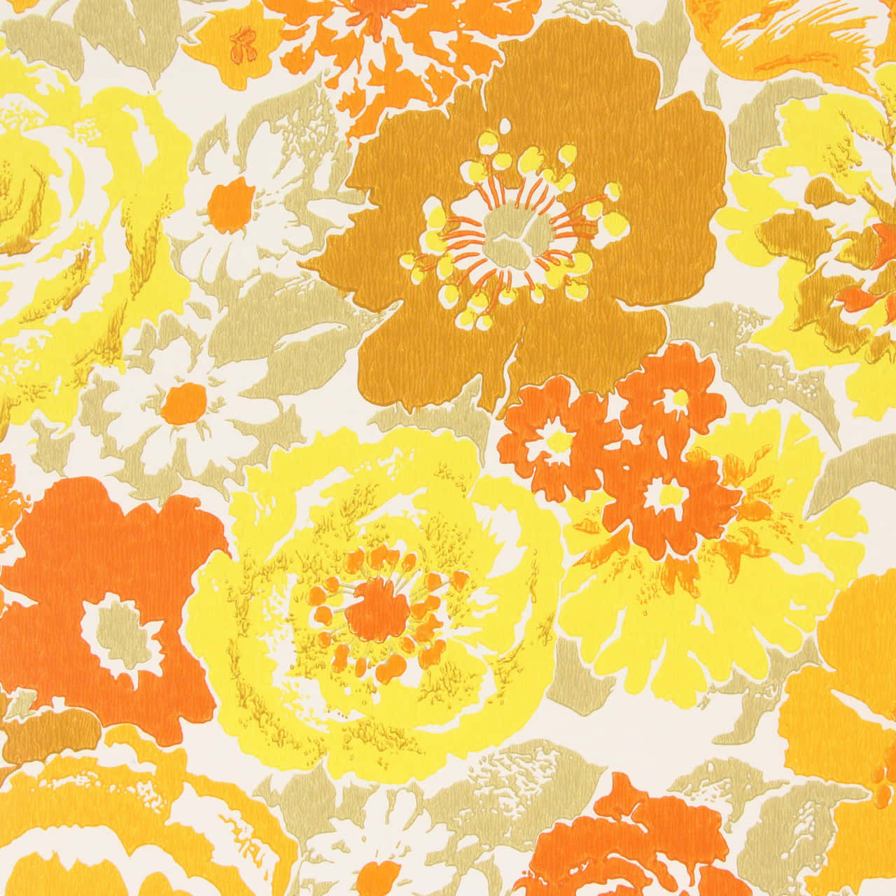 vintage floral pattern1970s, 1970s, bold yellow orange and gold blooms, HD Desktop Wallpaper