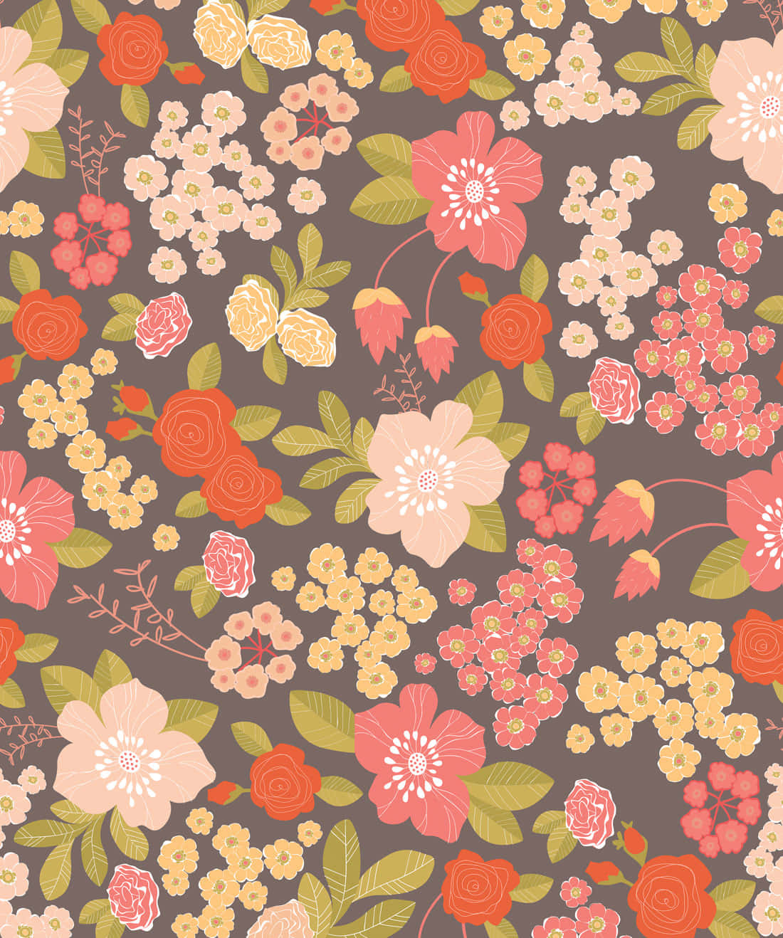 vintage floral pattern 1970s, stylized roses, blossoms, HD Phone Wallpaper