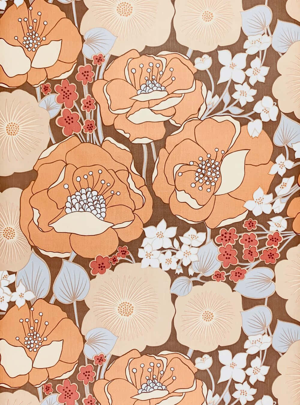 retro floral pattern design, orange blossoms, red flowers, HD Phone Wallpaper
