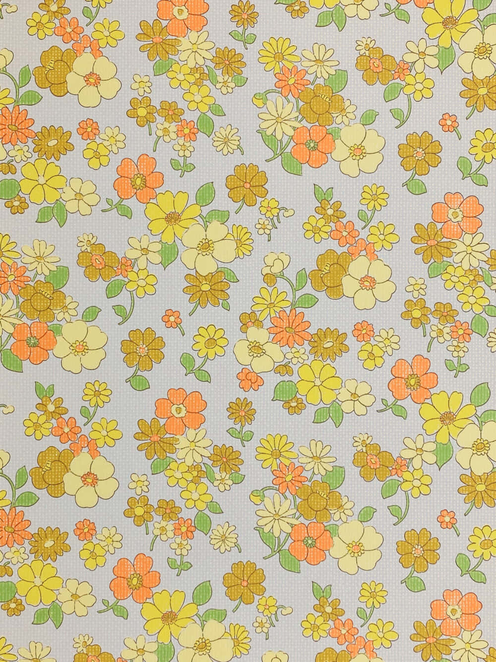 vintage floral pattern1970s, yellow orange, cream, HD Phone Wallpaper