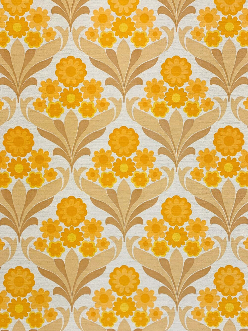 vintage floral wallpaper design, orange flowers, beige leafy motifs, HD Phone Wallpaper