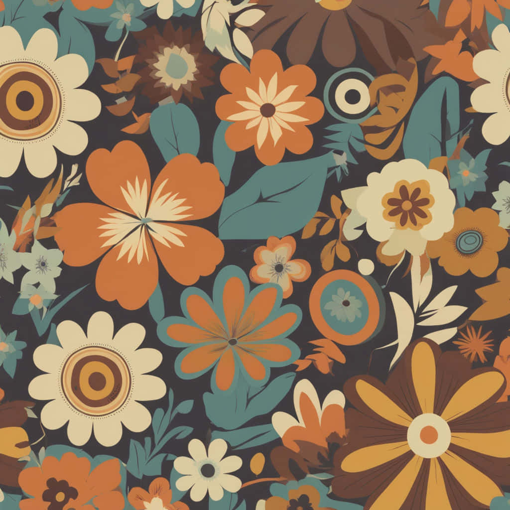 retro floral pattern design, orange, teal, SD Desktop Wallpaper