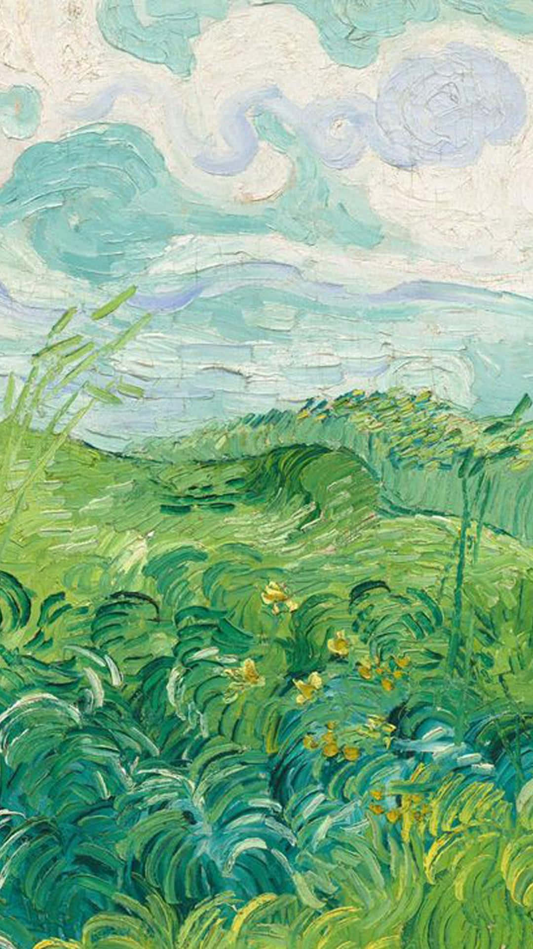 green field, rolling hills, yellow flowers, Full HD Phone Wallpaper