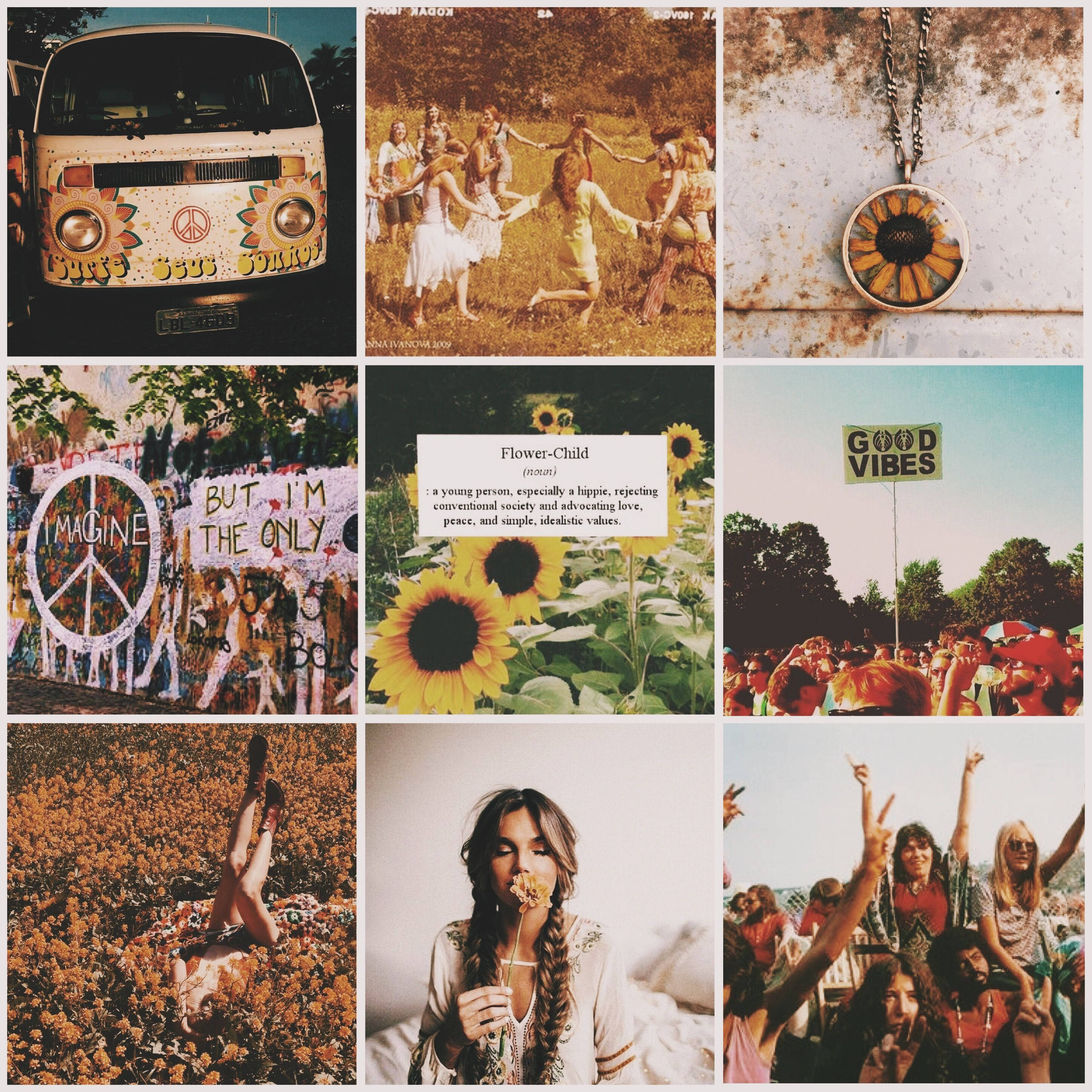 psychedelic VW bus, sunflowers, peace signs, 2K Desktop Wallpaper