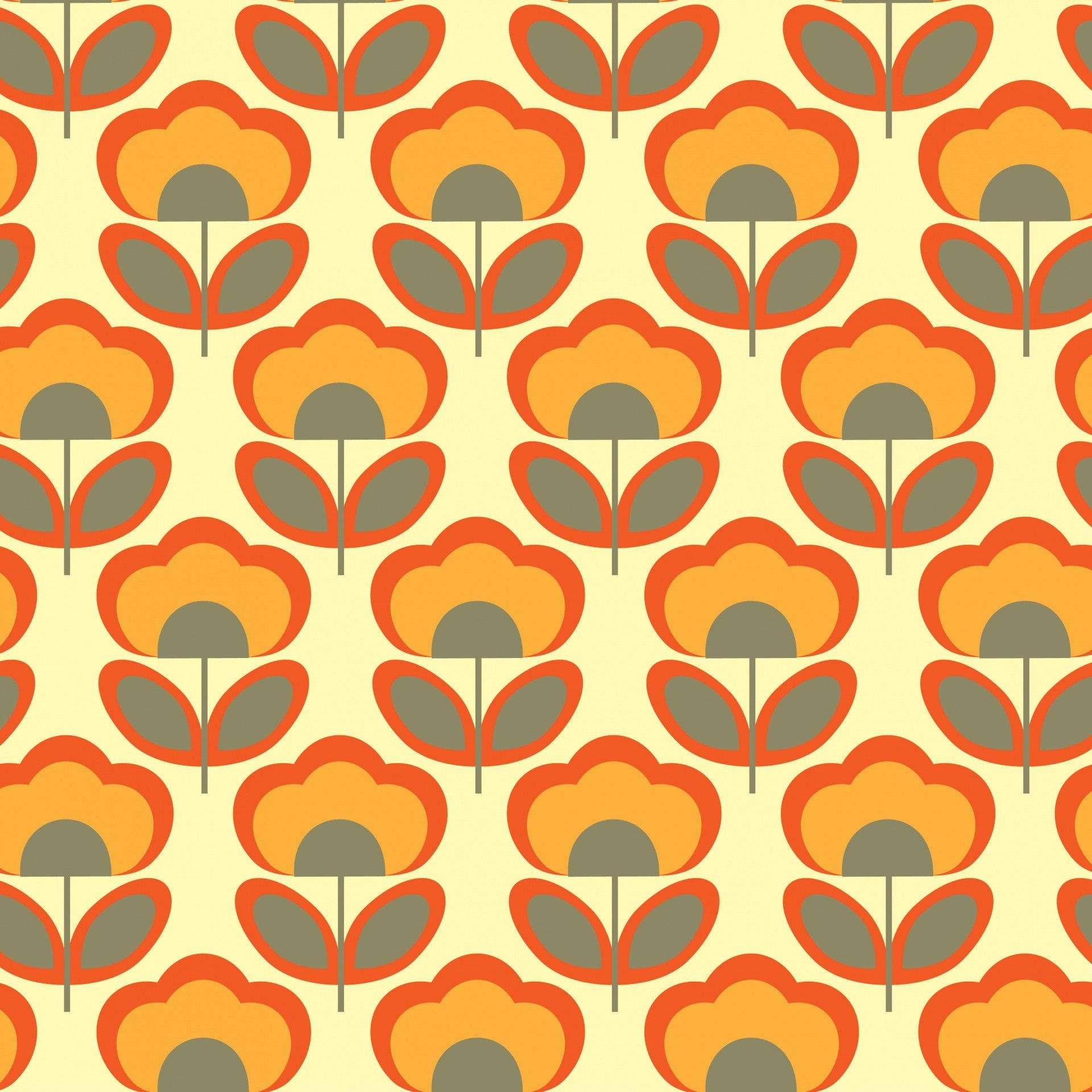 floral 70s retro aesthetic, orange, gray, Full HD Desktop Wallpaper