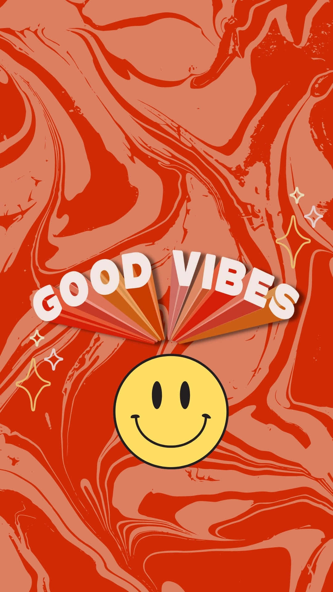 red marbled background, yellow smiley face, GOOD VIBES text, Full HD Phone Wallpaper