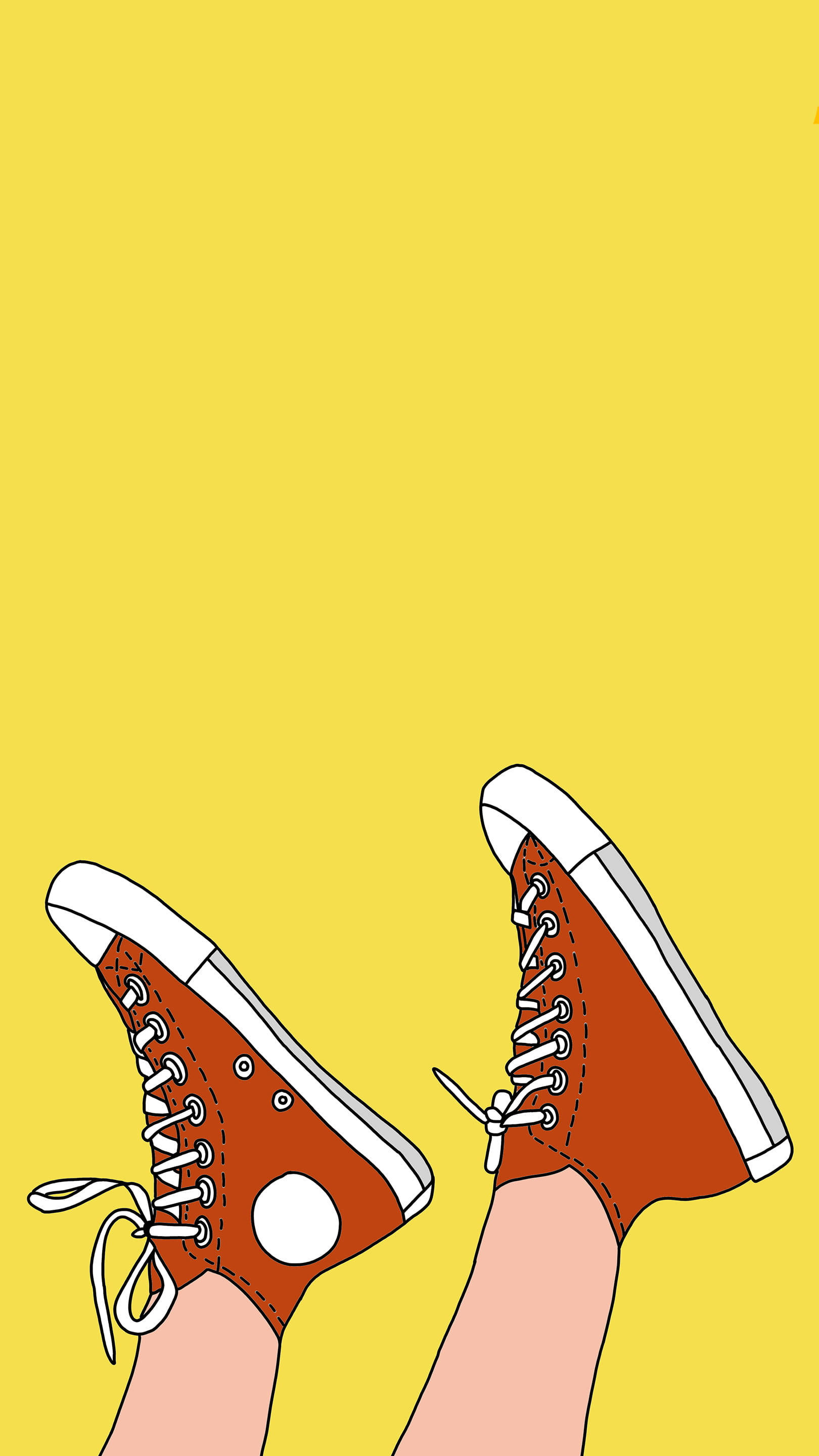 red high-top sneakers, solid yellow background, 70s Retro Aesthetic, 2K Phone Wallpaper