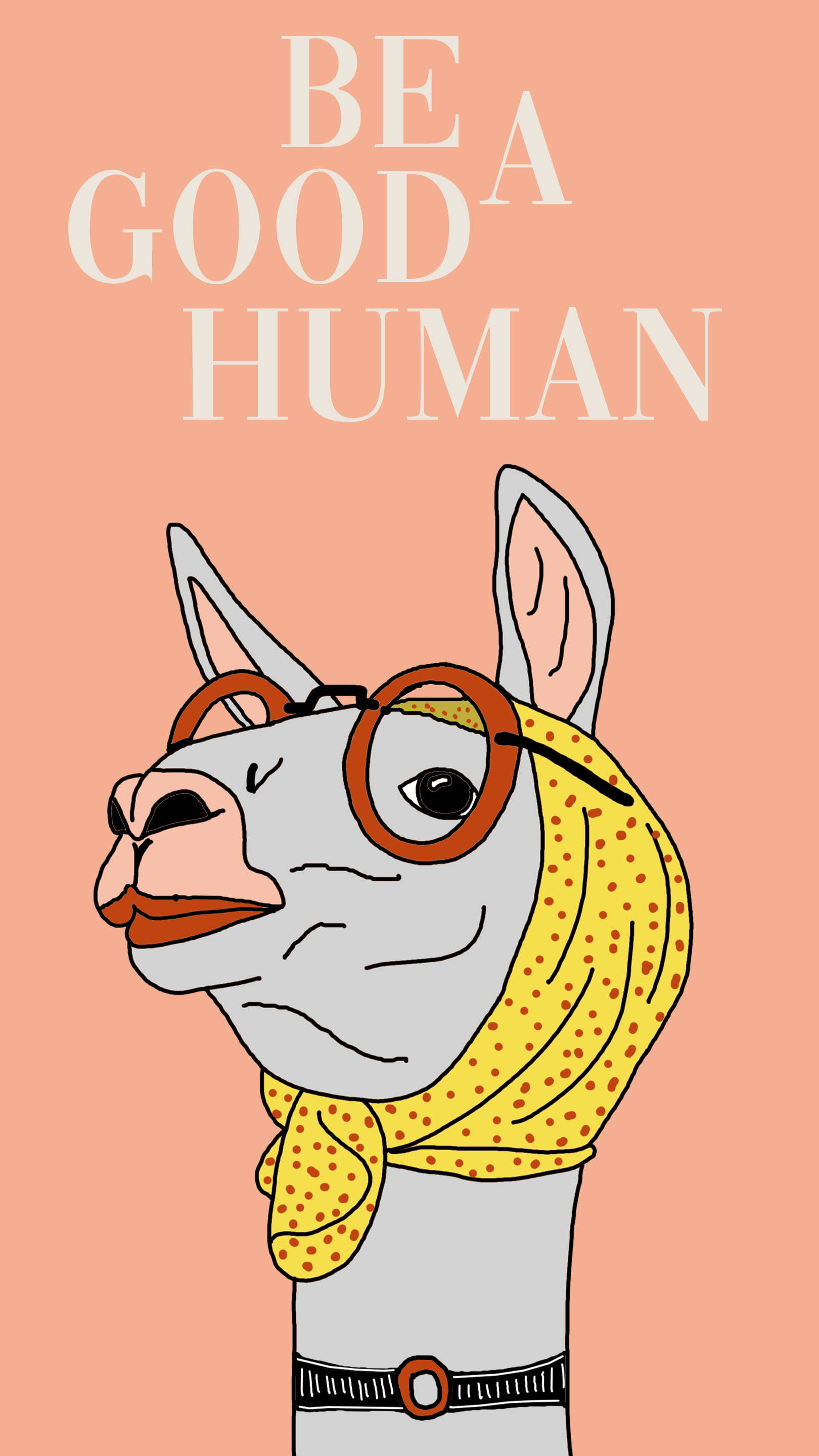 cartoon llama, glasses, yellow polka-dot scarf, 2K Phone Wallpaper