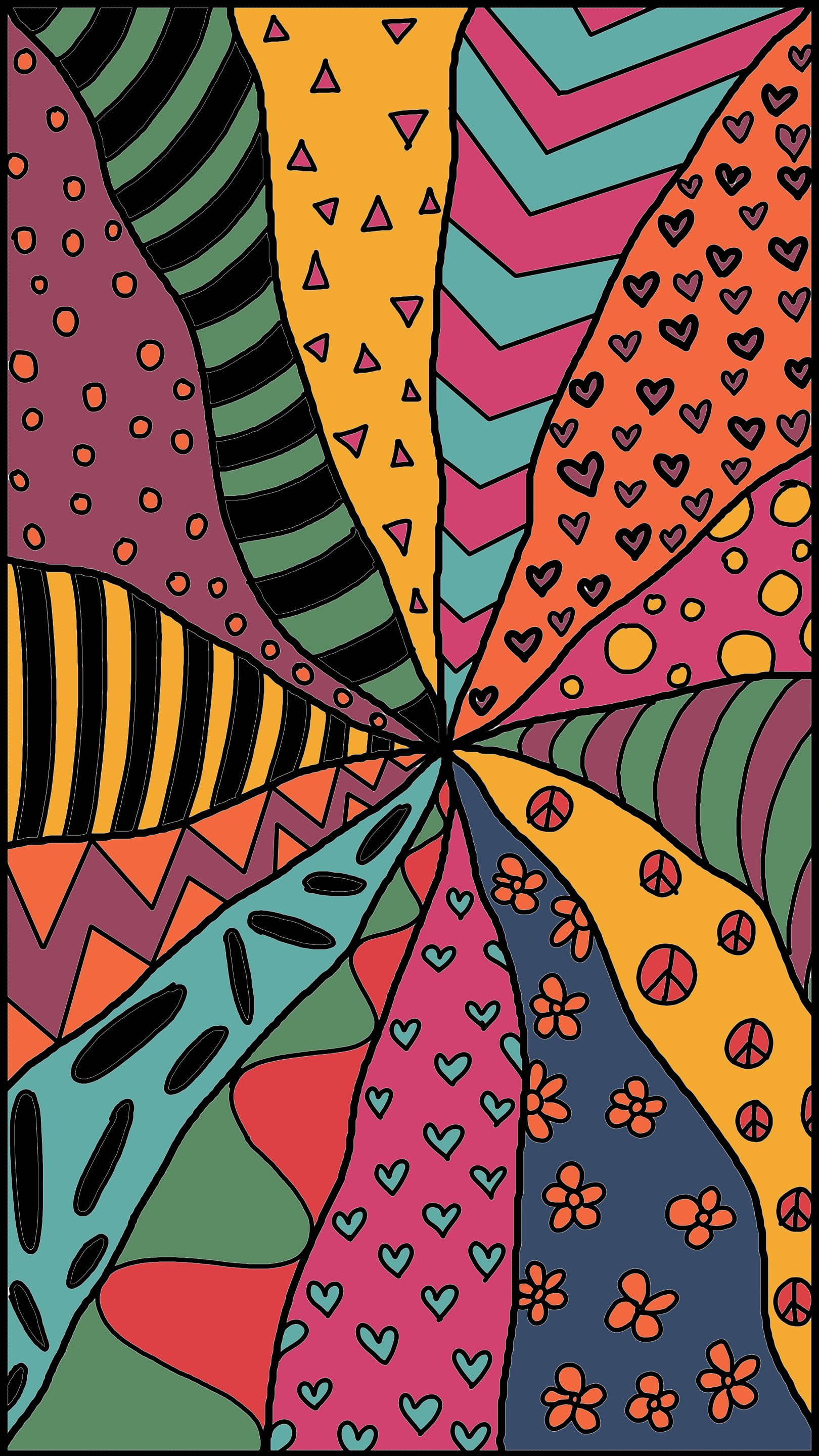 70s Retro Aesthetic, abstract art, geometric rays, 2K Phone Wallpaper
