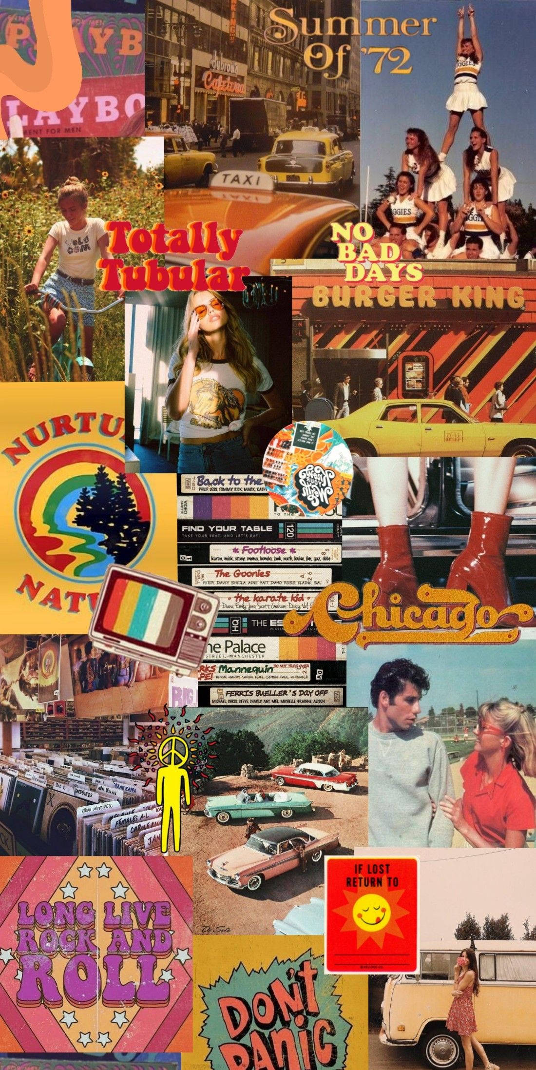 1970s, retro collage, vintage cars, Full HD Phone Wallpaper